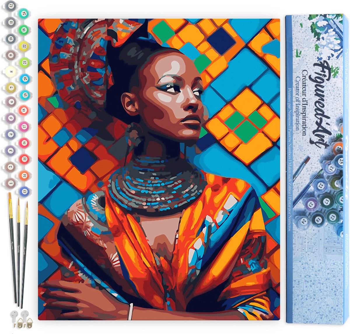 FiguredArt Schilderen op Nummer Volwassenen canvas Traditionele Afrikaanse Schoonheid- Handwerk acrylverf Kit DIY Compleet - 40x50cm zonder frame